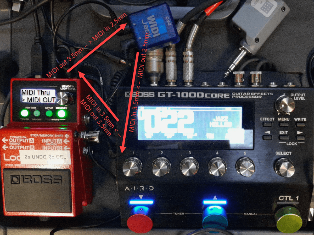 Using the CME WIDI Jack with a BOSS GT-1000core and an&nbsp;RC-5